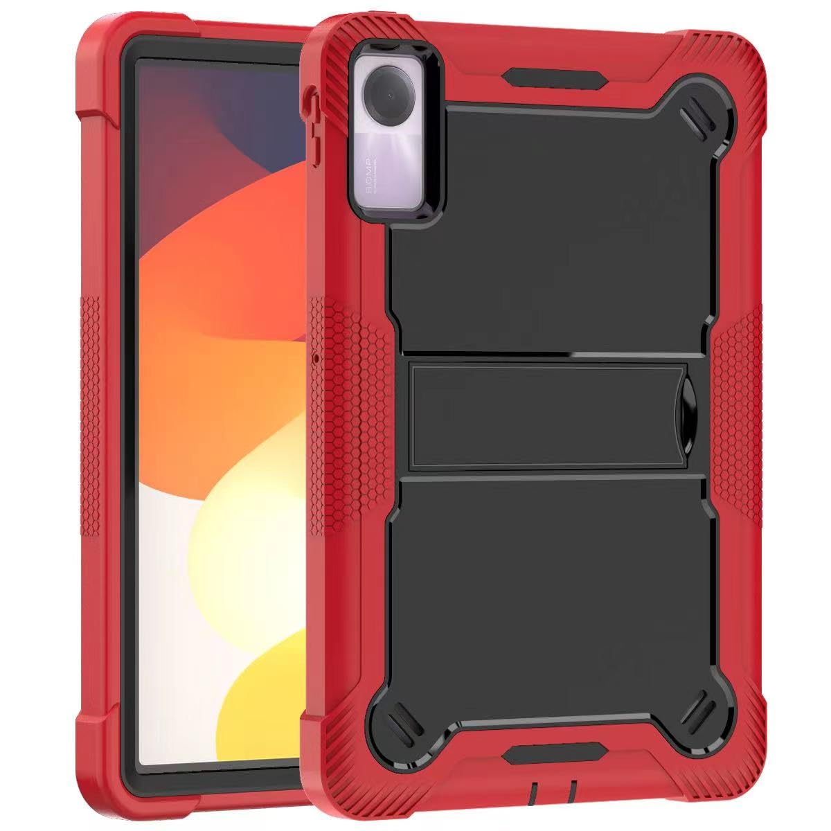 Shockproof Case for Xiaomi Redmi Pad SE 11" Released 2023,3 Layers Heavy Duty Full-Body Protective Case w Stand,Red