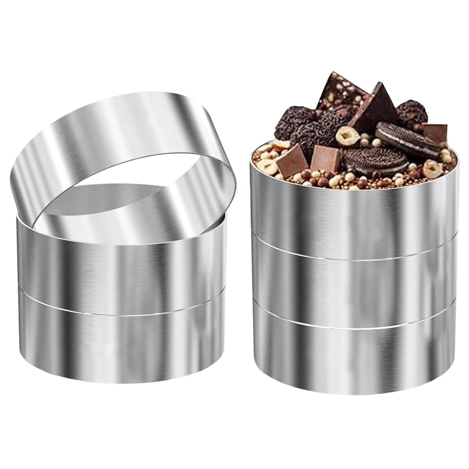 6 anelli per hamburger Ø 10 cm – 10 x 4 x 0,1 cm in acciaio inox, anelli da dessert e set di anelli per cuocere, cucinare, dessert, mousse, dolci, mini torte, muffin