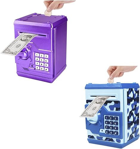 Piggy Bank Electronic Mini ATM for Kids - Password Protected Money Saving Box with Auto Scroll Paper Money and Coin Slot - Best Birthday Gift for
