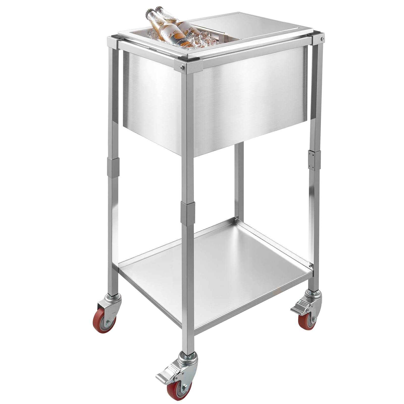 VEVOR Carrello Frigo con Ruote, 510 x 360 x 970 mm, Contenitore per Ghiaccio in Acciaio Inox su Ruote, Carrello Frigo da Esterno da 28 Litri con Ripiano, per Patio, Cortile, Bar per Feste