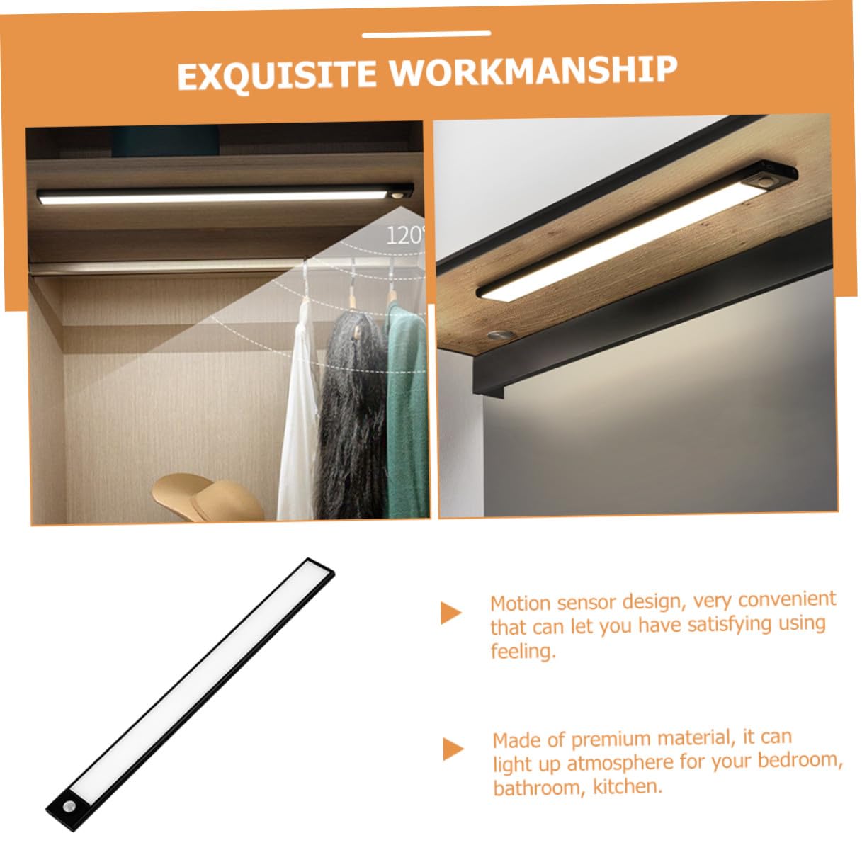 Housoutil Lampe LED Détecteur de Mouvement Rechargeable, Veilleuse Intérieure Lumière Chaude, Ultra Fine, Capteur Intelligent pour Chambre et Armoire, Batterie Intégrée, Usage Quotidien