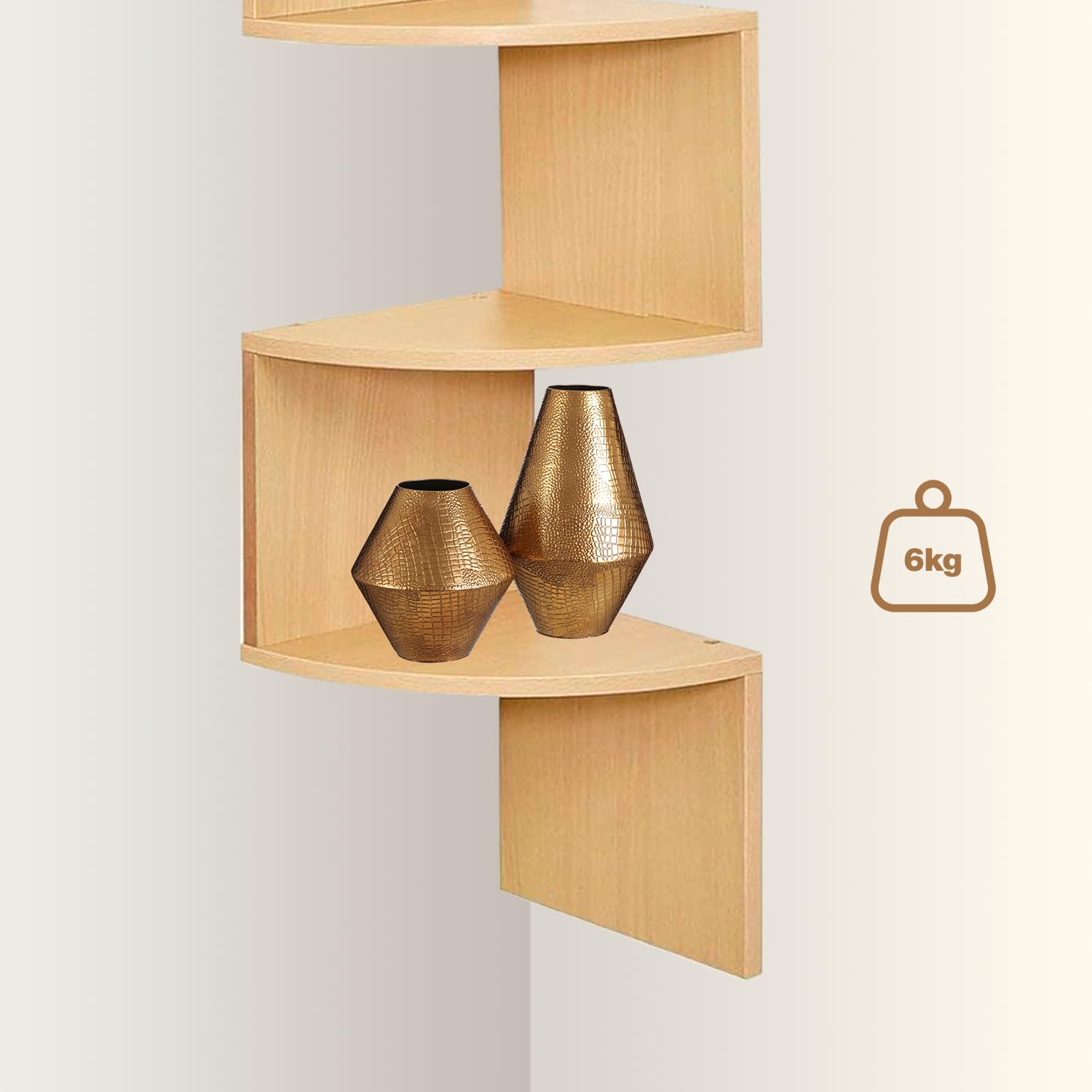 Edihome Eckregal 5 Böden - 123cm Hoch, Naturholz, Europäische Zertifizierung