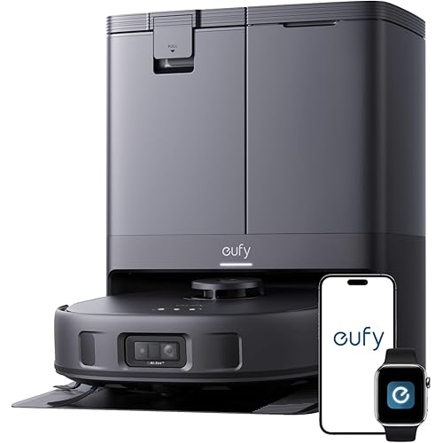eufy X10 Pro Omni Robot Vacuum and Mop Combo, 8,000 Pa, Dual Mops with 12 mm Auto-Lift and Carpet Detection, AI Obstacle Avoidance, Auto Mop Washing&Drying, Self-Emptying, Self-Refilling