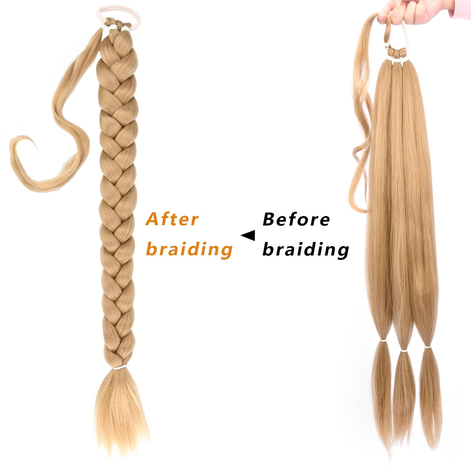 Gledola Long Braided Ponytail Extension 30 Inch Pre stretched Braiding Hair Extensions DIY Braid Ponytail Synthetic Hair Piece (Champagne - Image 2
