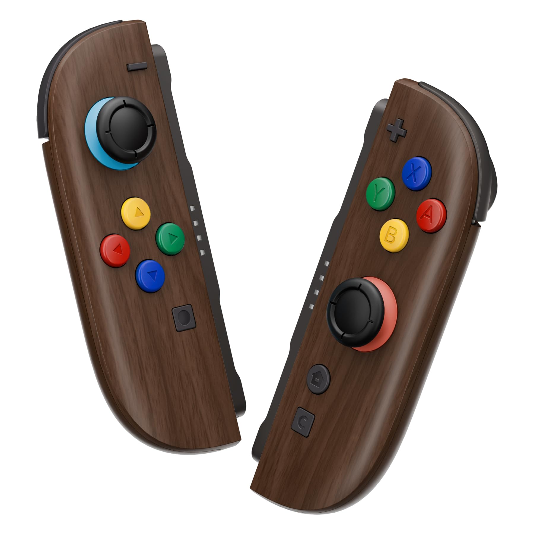 eXtremeRate DIY-Ersatz Full Shell & Button Zubehör für Switch 2 Joycons, Deluxe Version Front Gehäuse/Back Case/Griff Deko-Streifen/Mittel Rahme/Knöpfe Set für Nintendo Switch 2 Joy Con-Holz Optik