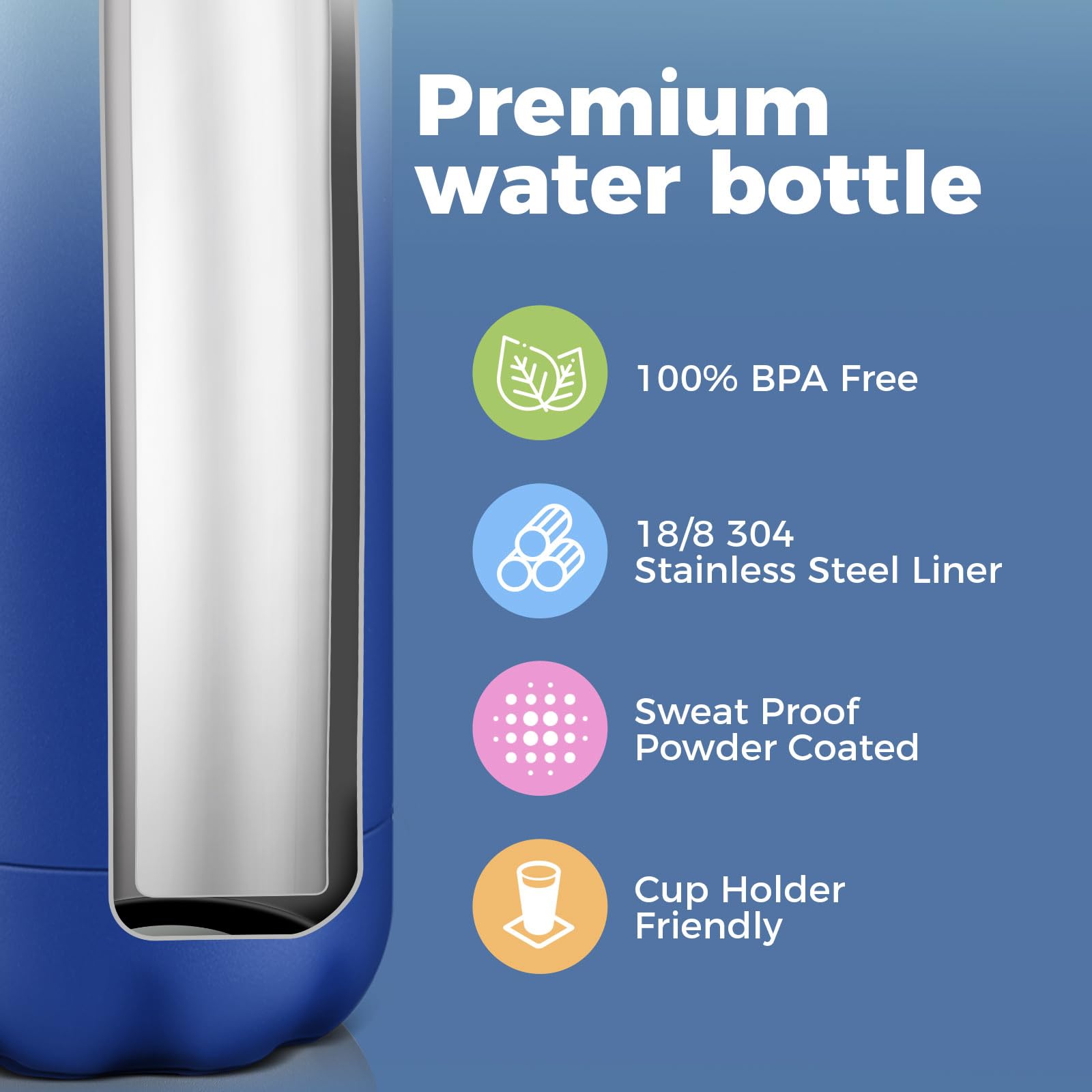 Volhoply 750ml Insulated Water Bottle, Double Wall Stainless Steel Vacuum Bottles, Keeps Cold 24H & Hot 12H - Image 4