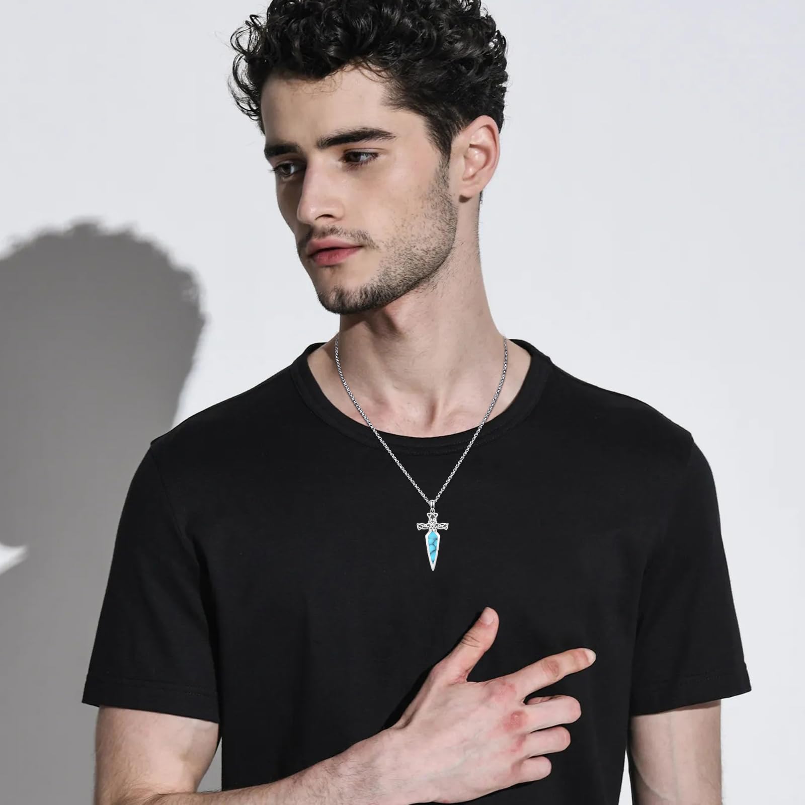 Sword Necklace 925 Sterling Silver Dagger Pendant Necklace Retro Gothic Jewelry Gifts for Men Father Women