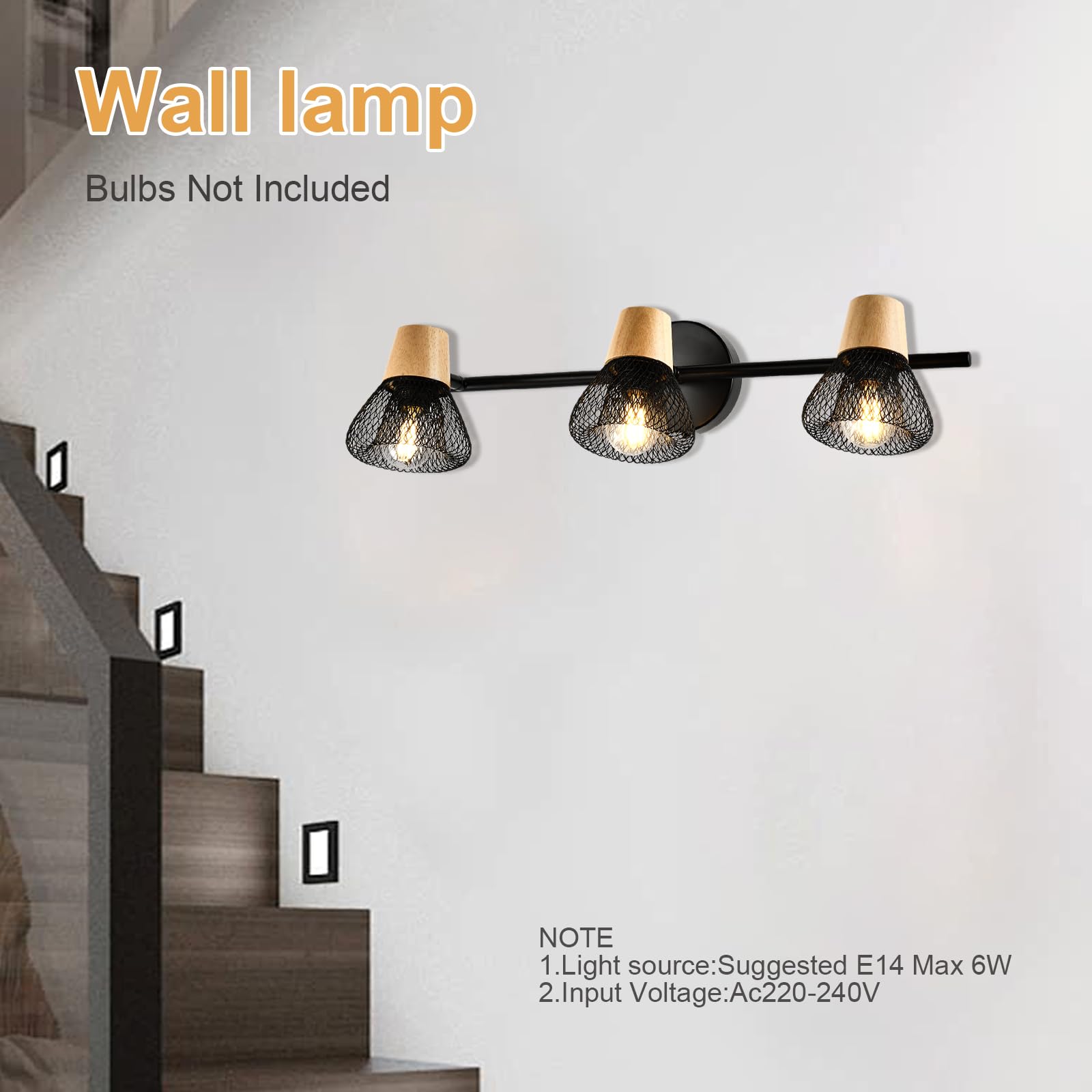 LQWELL® E14 Wandleuchte, LED Wandlampe Innen Wandbeleuchtung Wandspot im Retro-Industriestil, für Studio Bartheke Hotel Schlafzimmer Wohnzimmer Treppe Saal Keller, Mattschwarz Metall