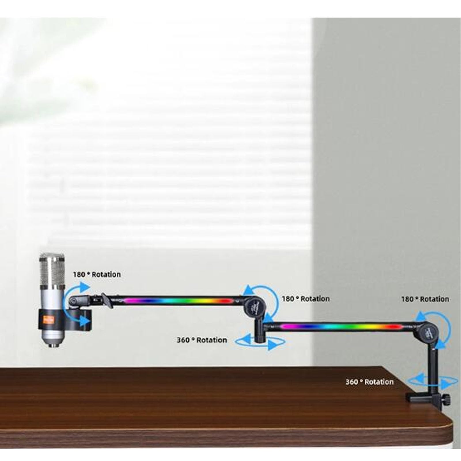 Generic Mikrofon Pojemnościowy USB Wszechstronny Zestaw Stojaków Mikrofonowych RGB do Domowego Przesyłania Strumieniowego na żywo Dostosuj Spotkania Klasowe Online Gry, Metal + ABS, 22 Tryby Kolorów
