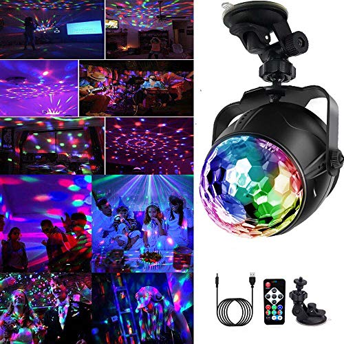 Yizhet Luzes de discoteca, luzes de discoteca de 7 cores de iluminação LED giratória, luz de discoteca com controlo de som e cabo USB, controlo remoto para festa, bar, casamento, Natal, carro, festival