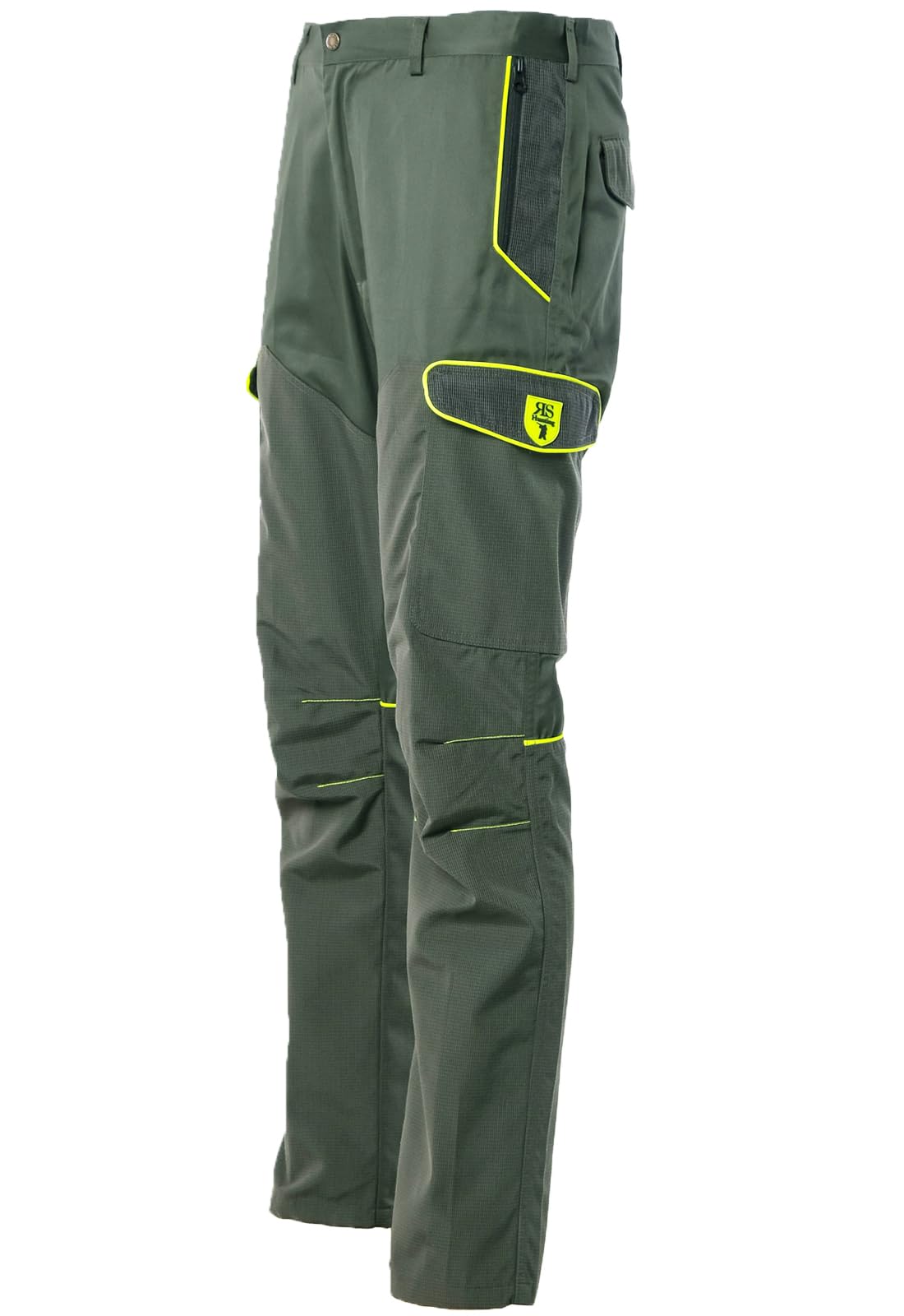 fratelliditalia.org Pantalone Uomo Caccia antistrappo 6 Tasche con Rivestimento in Tessuto Tecnico Verde con Profili Arancioni Alta visibilita dalla 46 alla 60