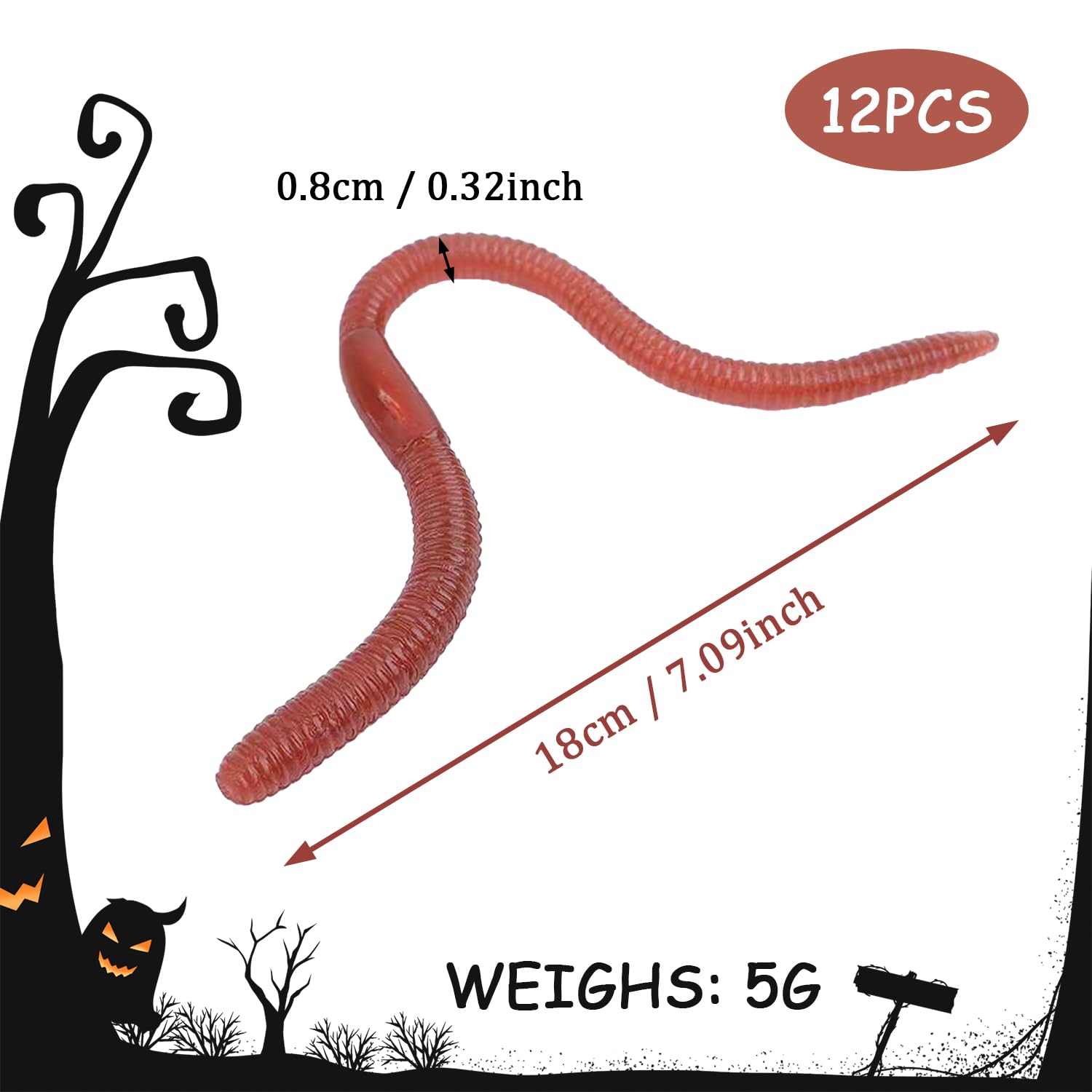 30 Lombrichi Finti RONYOUNG 18 Cm In Gomma TRP - Scherzetti Per Halloween, Pesce D'Aprile, Decorazioni E Pesca - 3