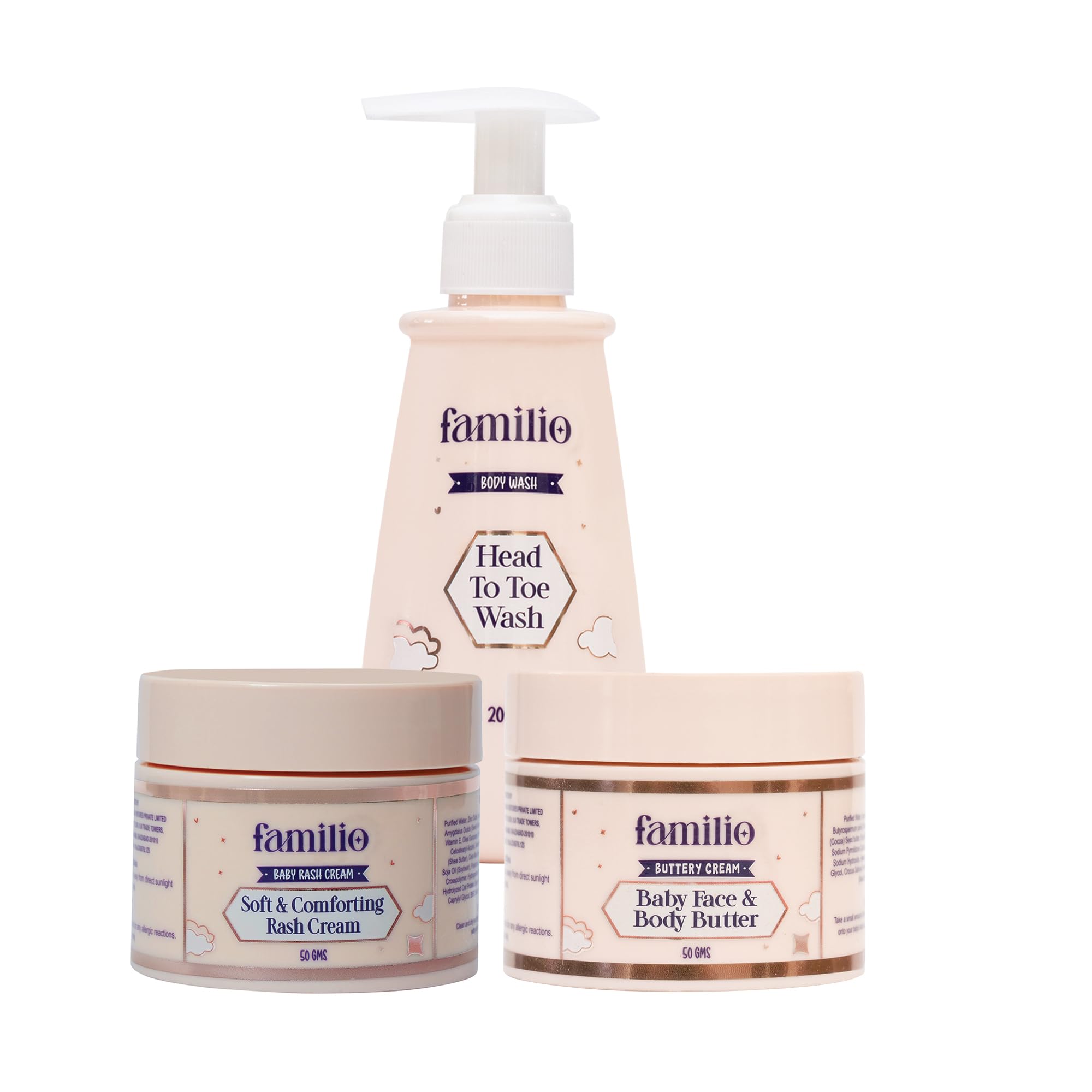 Familio Baby Care Combo Set, Head to Toe Wash 200ml, Face & Body Butter 50g, Rash Cream 50g, with Aloe Vera, Shea Butter, Vitamin E-image-40