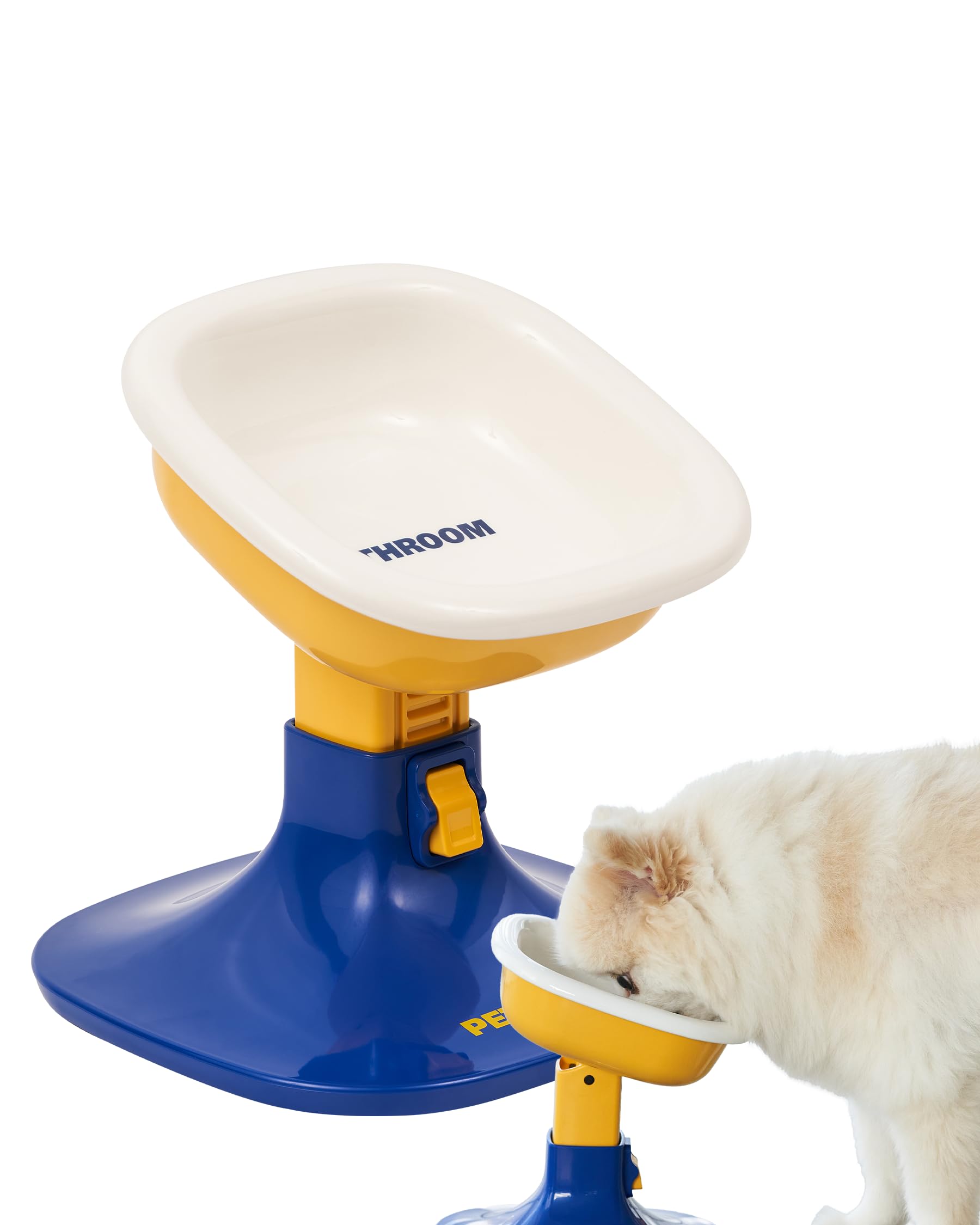 PETHROOM Well Fit Elevated Dog Bowl Stand – Adjustable Height 4.5–7.4 in with 0–22° Tilt, Stable Non-Slip Raised Feeding Stand for Dogs and Cats, Compatible with Safe Ceramic Bowls, Yellow & Blue