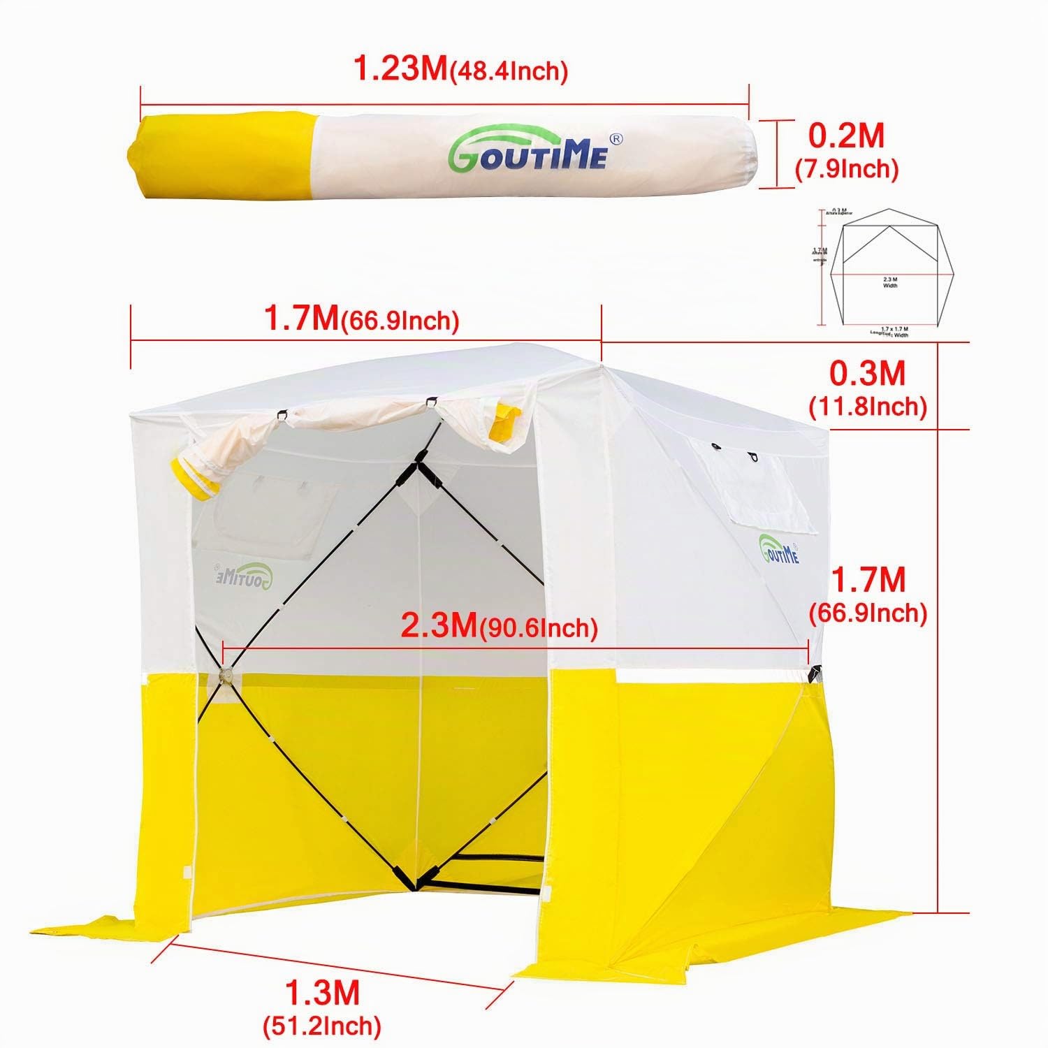 Goutime Carpa de Trabajo,cenador 2x2M Plegable,Tiendas de Actividad Multifuncional,Carpa Plegable de Jardín,Trabajo para expediciones construcción（Amarillo y Blanco）