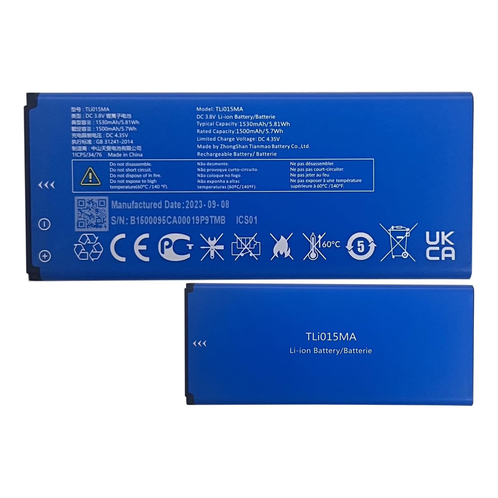Batteria di ricambio TLi015M1, TLi015M7, TLi015MA compatibile con Al-Catel One Touch Pixi 4 4.0 4034A 4034G 4034X 4034M 4034D 4034E
