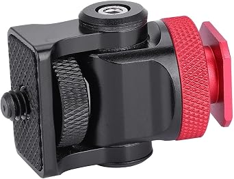 Hot Shoe Mount Monitor Flash Mic Holder, Aluminum Alloy Hot Shoe Adapter with 1/4in Screw, Adjustable Damping Bracket for Camera Lighting and Accessories (Black Red)