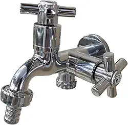 Torneira Tanque e Maquina de lavar Roupa Dupla Saída Parede em ABS Cromada Brilhante