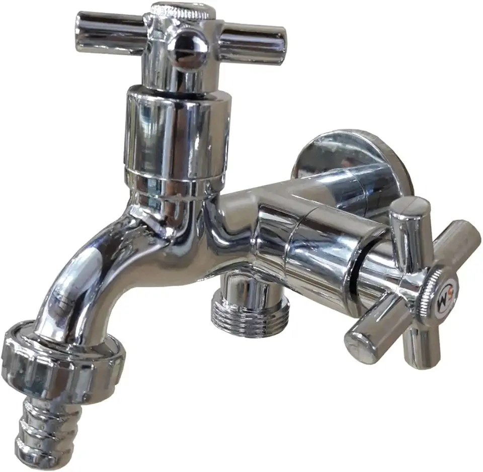 Torneira Tanque e Maquina de lavar Roupa Dupla Saída Parede em ABS Cromada Brilhante