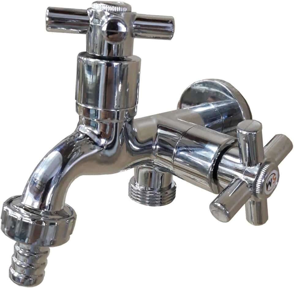 Torneira Tanque e Maquina de lavar Roupa Dupla Saída Parede em ABS Cromada Brilhante