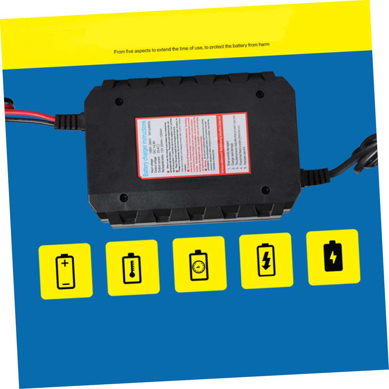 Chargeur de Batterie 12 V 20a pour Moto, Chargeur Automobile Noir