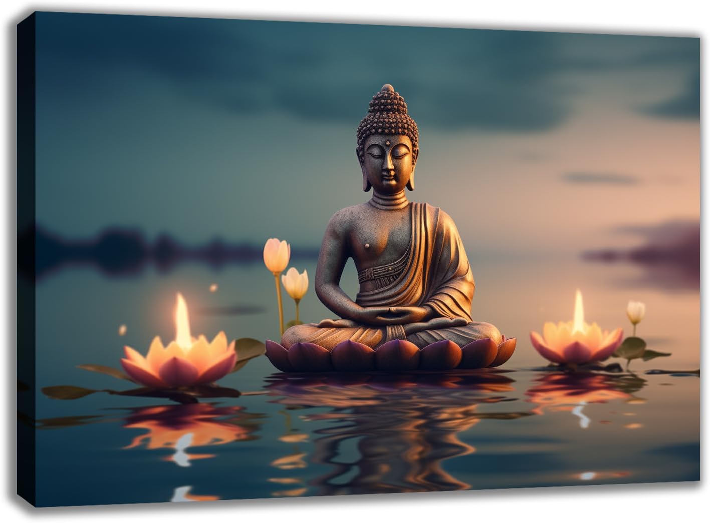 MODOJOART Buddha Canvas Wall Art, Buddha Sitting on the Lotus Throne Painting Print Religious Buddhist Faith Poster Picture for Buddhist Meditation Room Hallway Decor(Artwork-01, 18"x12")