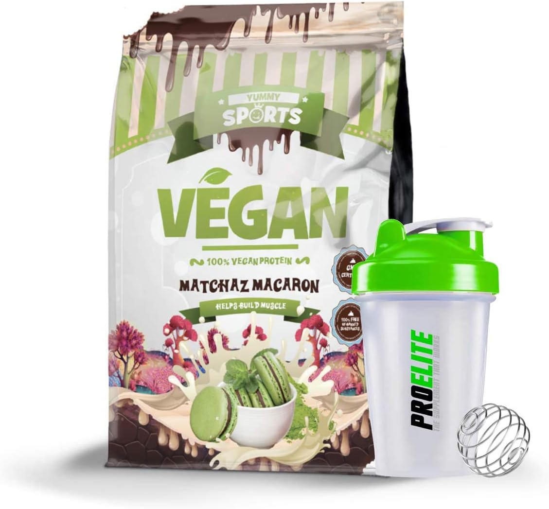 Yummy Sport 100% Plant Based Vegan Protein 1KG Powder (Matchaz Macaron) 100% Vegetarian Protein Shake