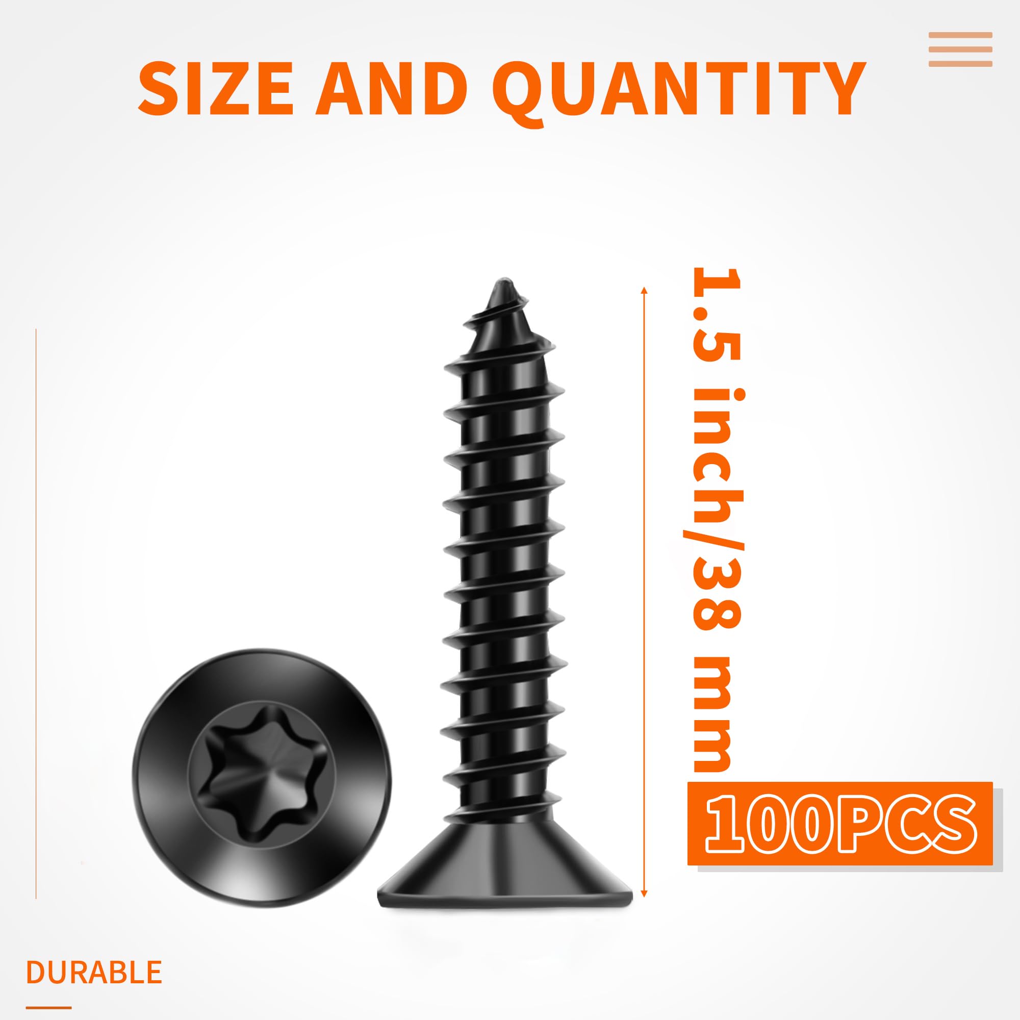 100 PCS M4.8 X 38 mm Flat Head Torx Wood Screws, 304 Stainless Steel - Image 2