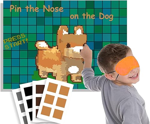 Miner crafting Party Supplies, Pin the Nose on the Dog Pixel Pin the Tail Game. Juegos de minería, papel de placa de cobre grande de 5.54 oz, vendas