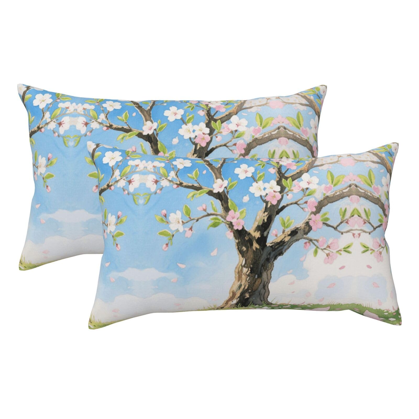 Colorful Watercolor Spring Tree of Life Luxury King Pillowcases Set of 2, Plush Velvet Feel Pillow Covers with Hidden Zipper, Skin & Hair Friendly, 20x36 Inches Pillow Cases for Sleeping Gift