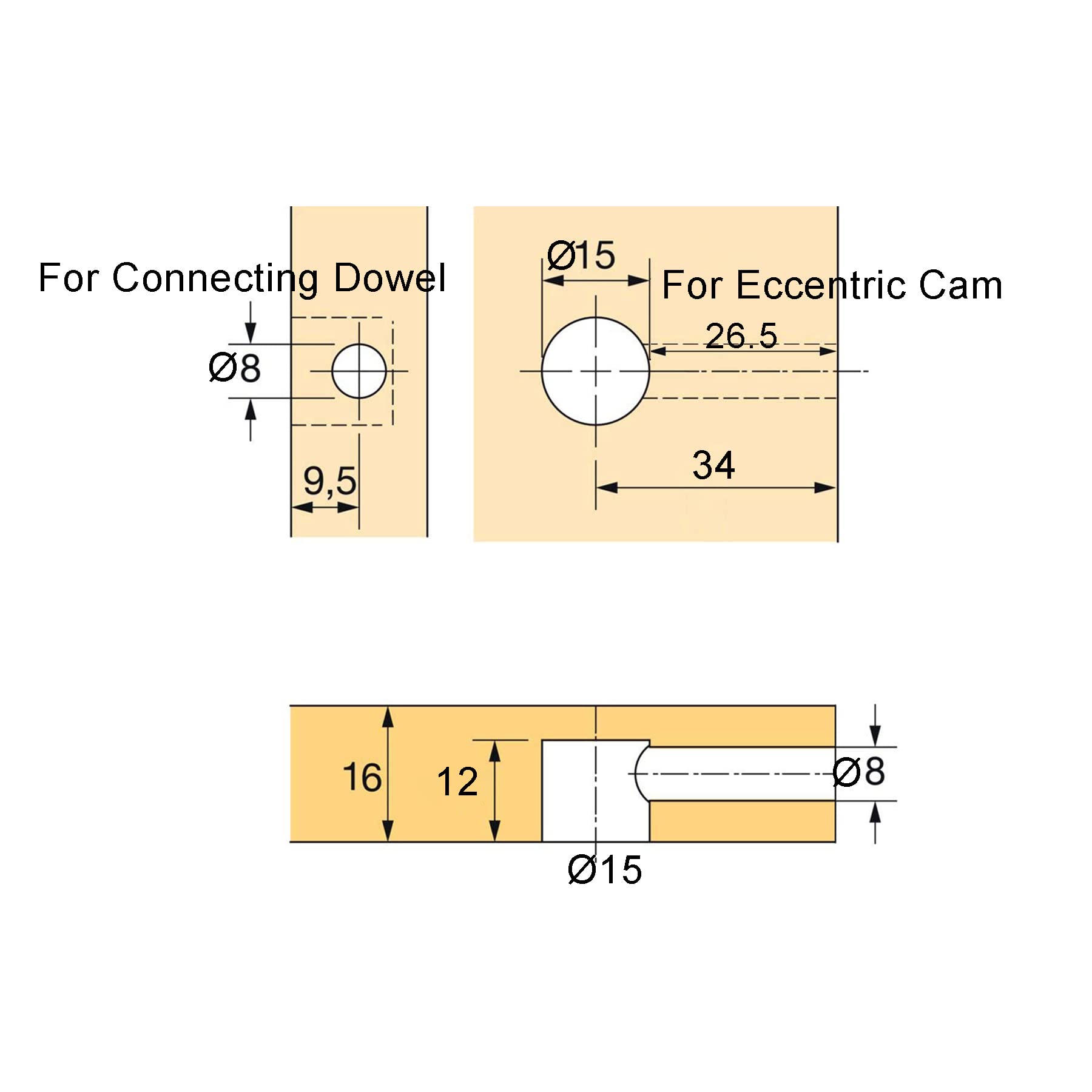 Kit de Excéntricas Ø14,7mm con Pernos M6x41mm y Tuercas M6 para Accesorios de Conexión de Muebles de Gabinete Gris (100 Sets)
