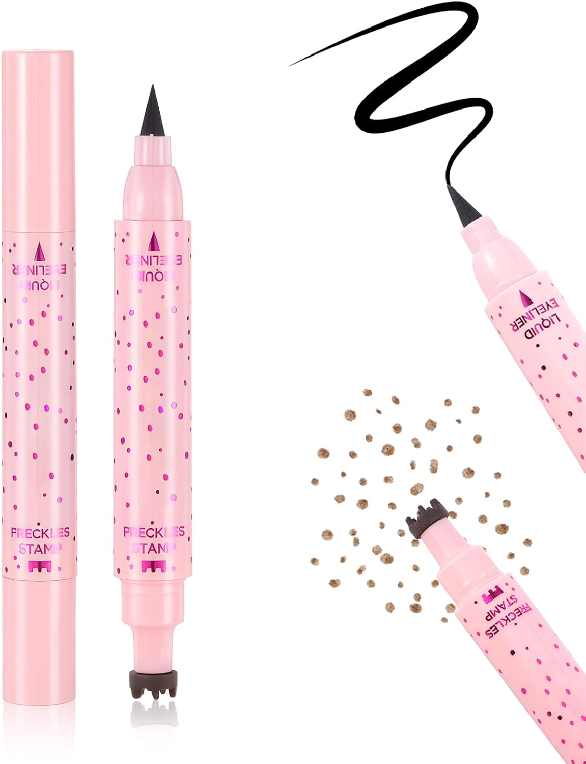 Prreal Eyeliner Freckle Pen, 2-in-1 Light Brown Freckle Stamp and Black Liquid Eyeliner, Waterproof, Natural Lifelike Frickles Makeup, Soft Sopt Pen Magic Fake Freckles, 01