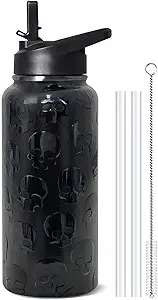 32 oz Halloween Tumbler 3d-Printed Skull Tumblers Insulated Water Bottle with Straws and Flip Lid Stainless Steel Goth Cup Spooky Gifts for Men Women
