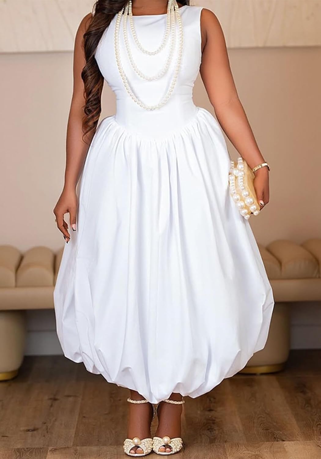 Tcremisa Womens Summer Sleeveless Bubble Maxi Dress Casual Tank Backless Long Wedding Guest Party Dresses - Image 3