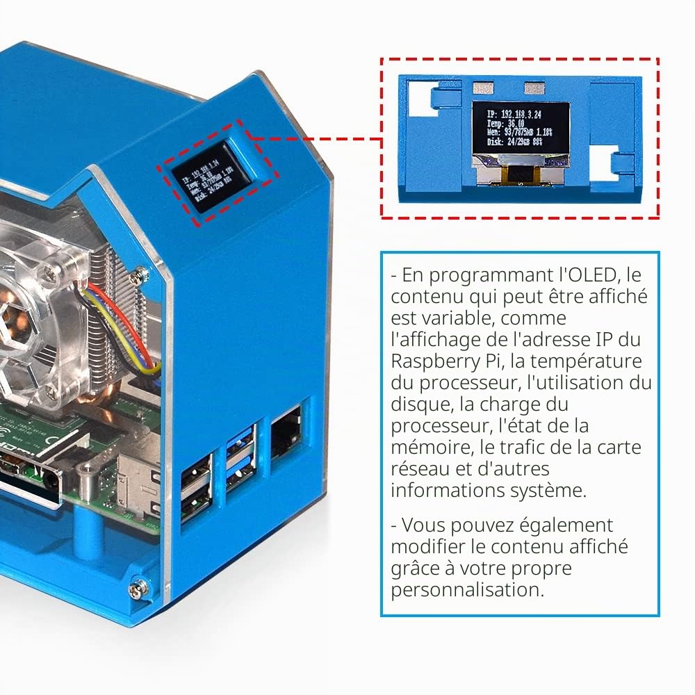 GeeekPi Kit mini tour pour Raspberry Pi, boîtier Pi 4 avec refroidisseur ICE Tower, module OLED 2,4 cm, ventilateur RVB, dissipateur thermique, carte GPIO 1-2