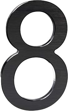 8 Inch Modern House Numbers- Premium Aluminum Floating Home Address Number with Elegant & Sophisticated Brushed Finish, Black, Number 8