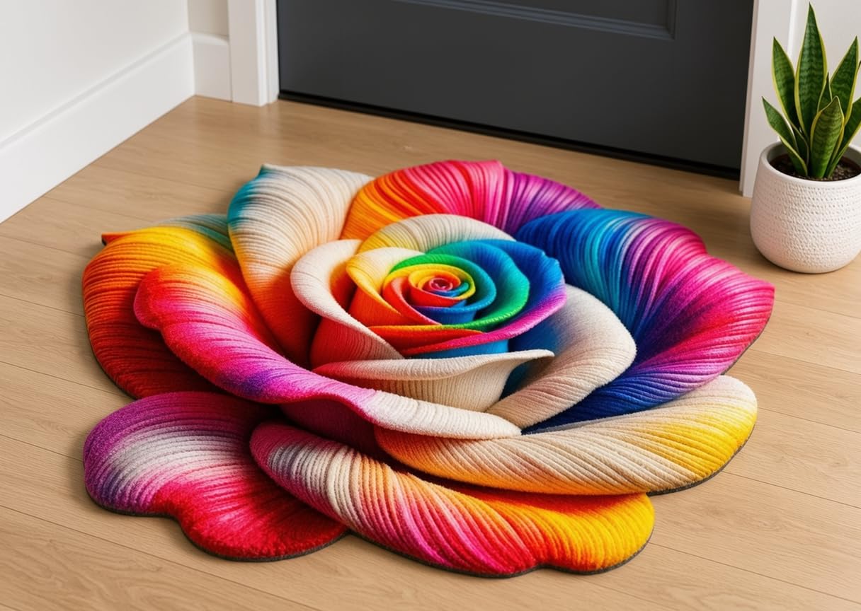 3D Printed Door Mat for Home Entrance – Decorative Indoor Floor Rug for Living Room, Bedroom & Entryway. Anti-Slip Rubber Backing, Non-Skid Floor Rug | 25x25 Inch | 1 Piece Set. (Multicolor 1)-image-48