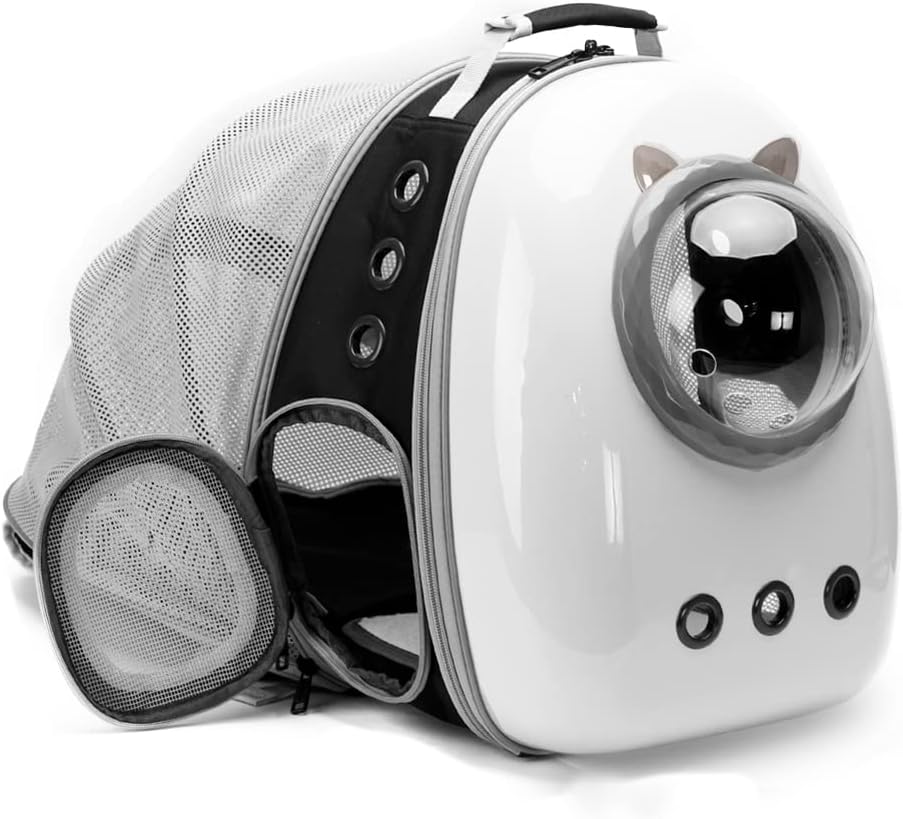 Expandable Cat Backpack Carrier, Hard Shell Space Capsule Bubble Dome Cat Window Backpack, Airline Approved Pet Travel Hiking Backpack for Large Cat and Small Dogs