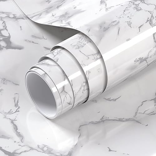 Papel de contacto de mármol rosa claro de 35 x 196 pulgadas, papel de contacto para despegar y pegar, papel de pared con aspecto de mármol, vinilo