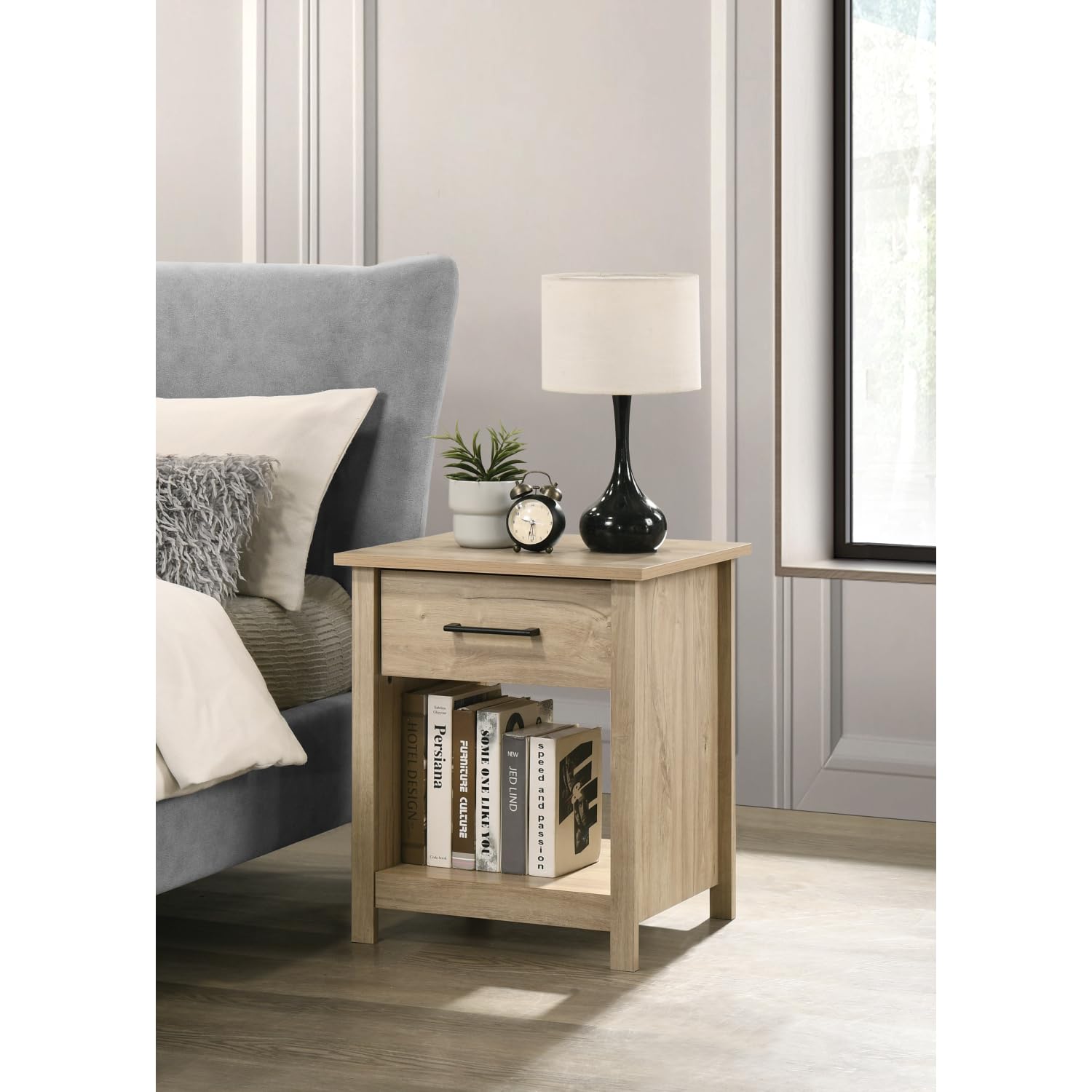 Celeste 20" W Light Oak Finish 1-Drawer Nightstand Bedside Table