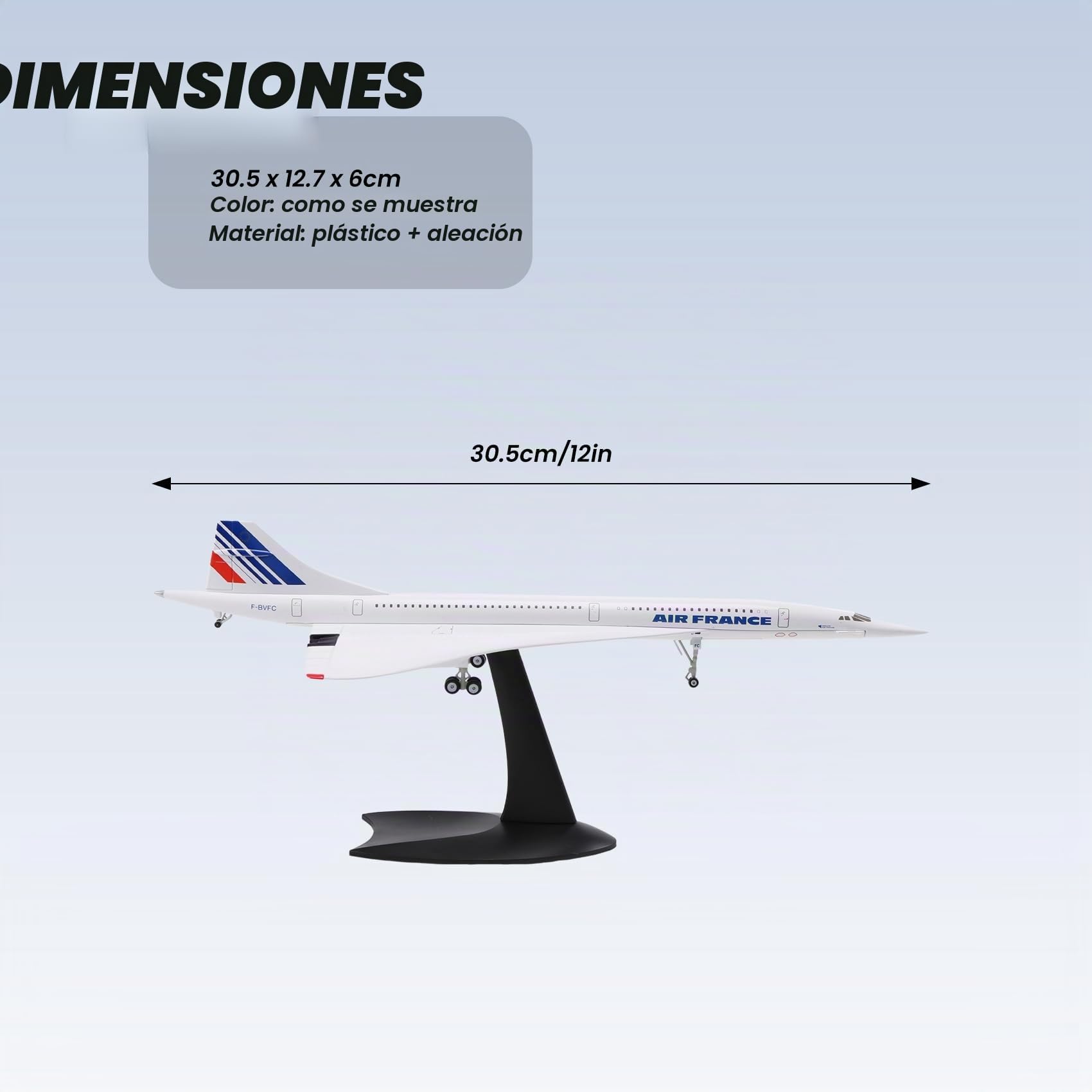 1/200 Concorde Supersónico Avión Pasajero Air France Modelo para Hogar Oficina Librería Colección Decoración