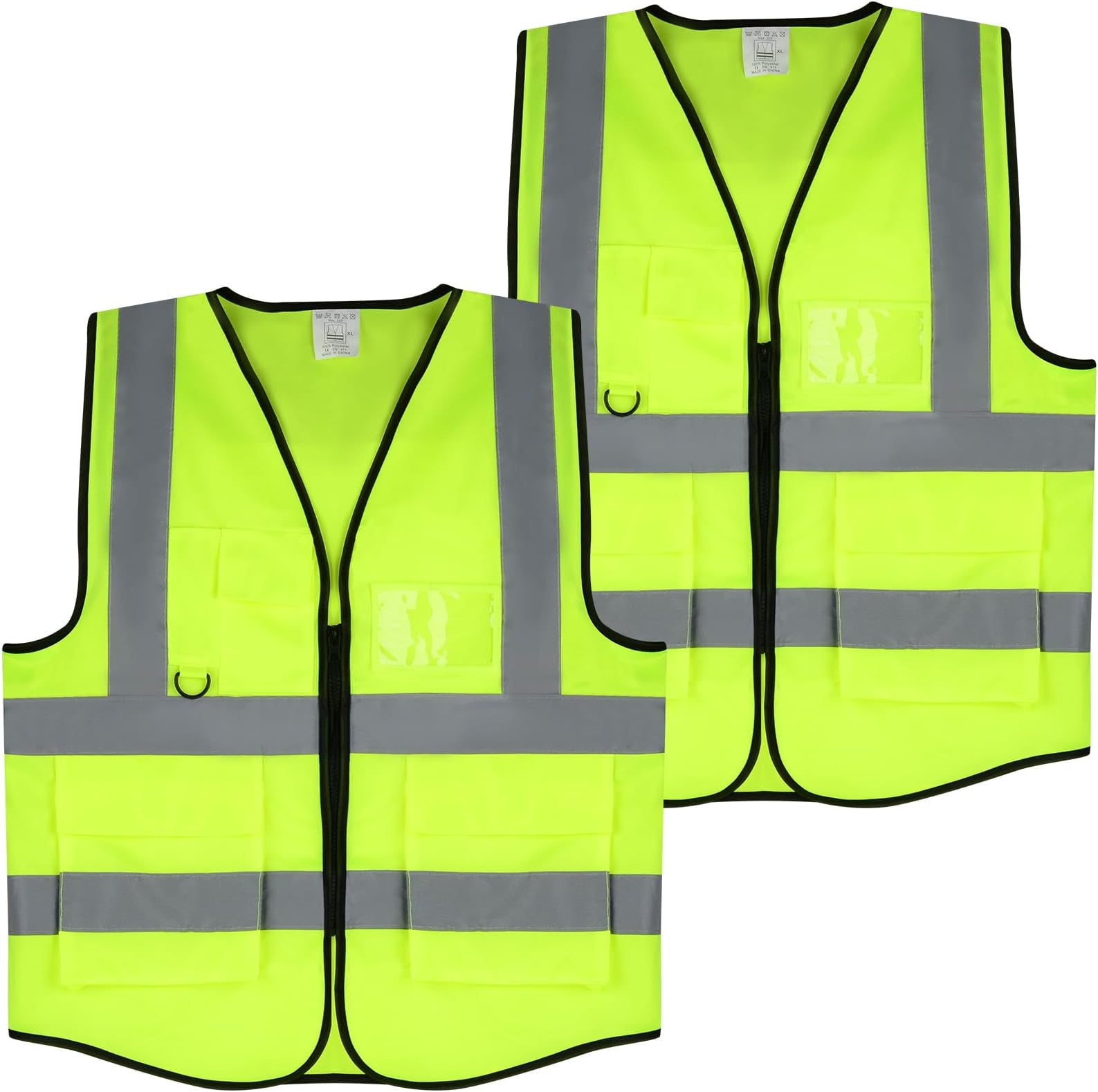 2 Pieces Hi Vis Vests for Women Men,High Visibility Safety Vest,Fluorescent Waistcoat with Pocket and ID Holder for Outdoor Working Running Walking