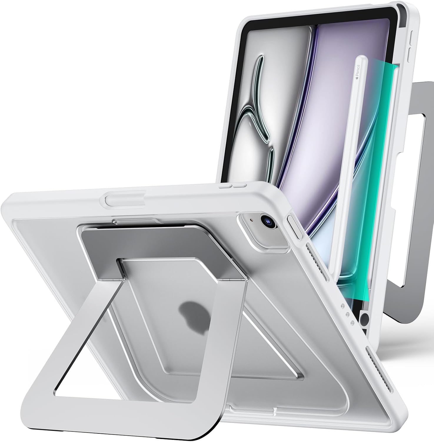 Case for iPad Air 11 inch (M4/M3/M2), iPad Air 5th (2022)/4th Gen (2020) 10.9 Inch,Pro 11 inch,Dual Multi-Angle Adjustable Kickstand Case with Built-in Pencil Holder,Hard Backplate,White