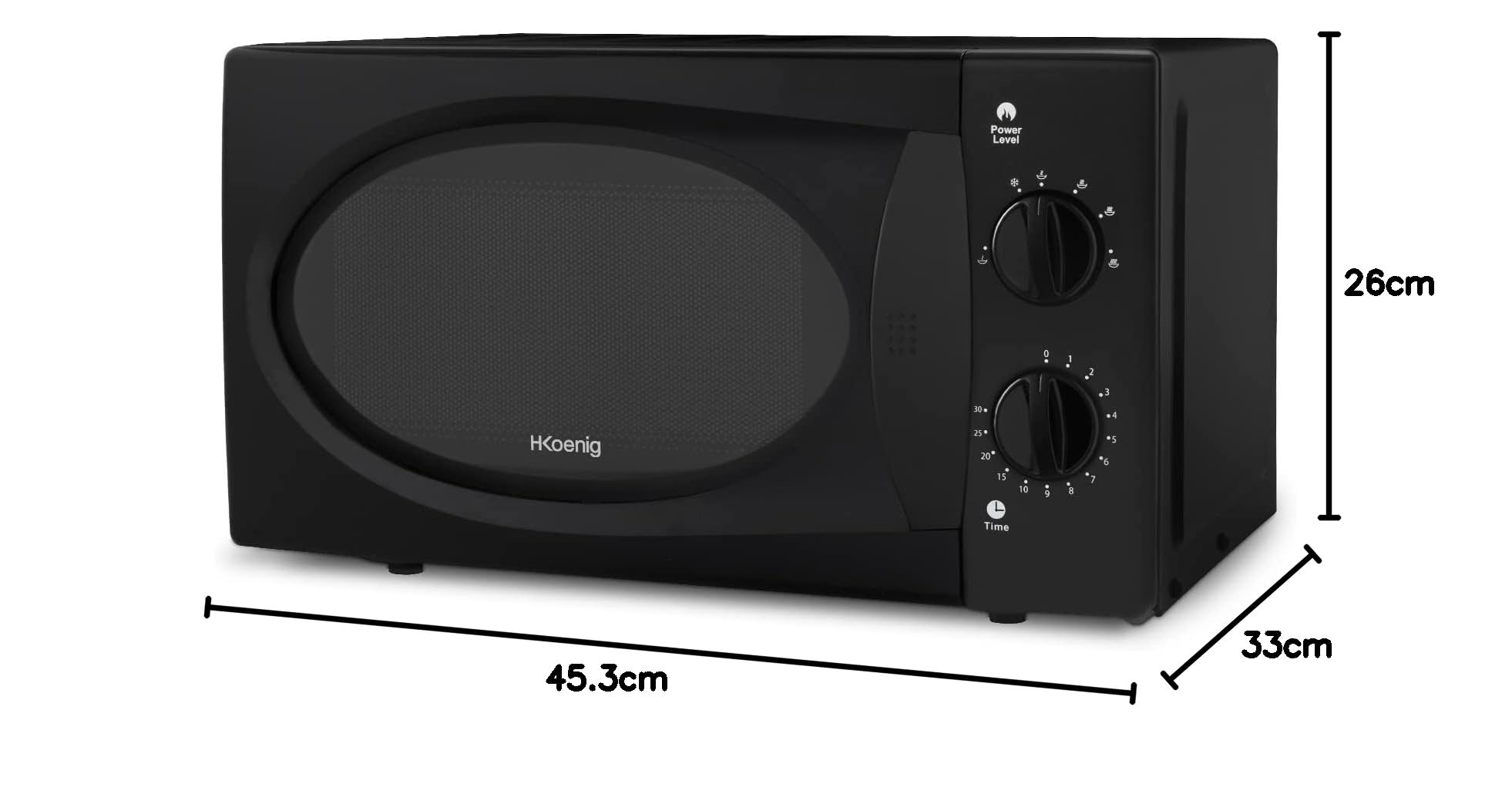 H.Koenig Kompakt-Mikrowelle 20L VIO6B Schwarz, Leistungsstark 700W, Drehteller 24,5cm, Multifunktion 5 Heizstufen und Auftaufunktion, Timer bis 30min