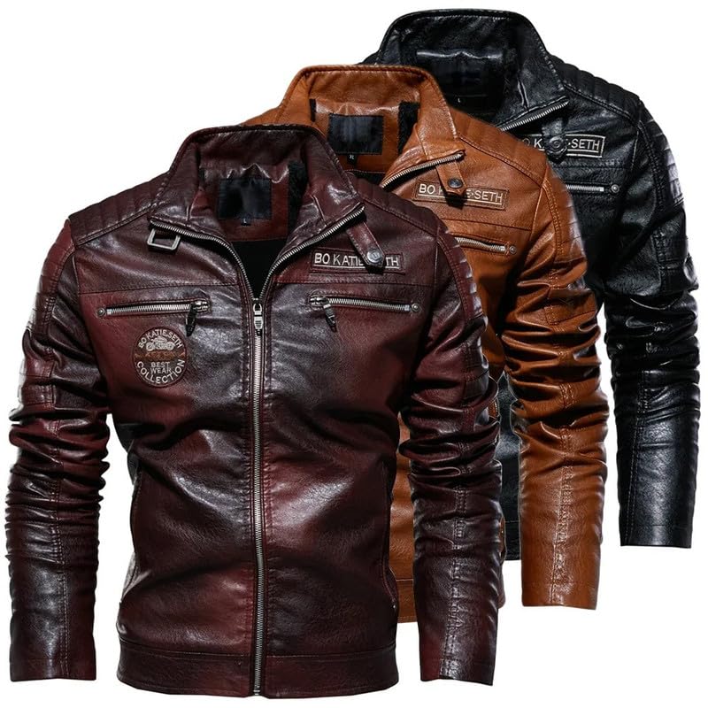 BROWN Leather Jacket MEN Biker Motorcycle Black Leather Jacket MEN