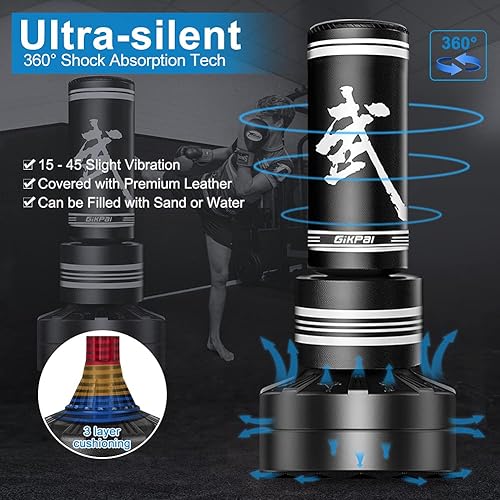 Miniatura 2 de GIKPAL Saco de boxeo con golf de boxeo, bolsa de boxeo pesada con soporte para adulto, bolsa de kickboxing de pie para entrenamiento de artes