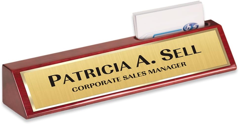 Name Plate Rosewood with Business Card Holder Desk Name Bar