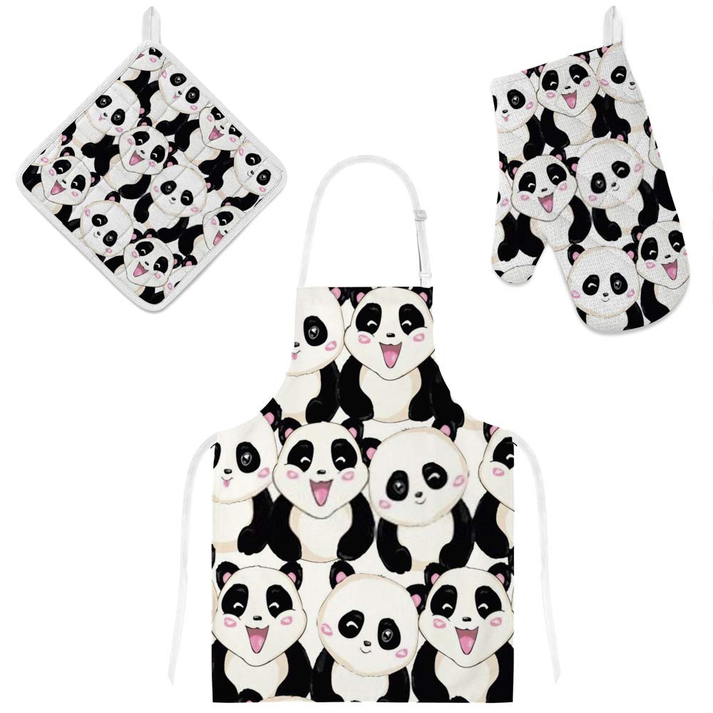 Tablier de cuisine fleuri lot de 3 pièces comprenant gant de four et manique