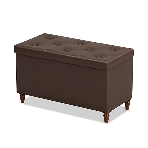 GLAXYFUR 30 Inches Storage Ottoman Bench with Wooden Legs, Faux