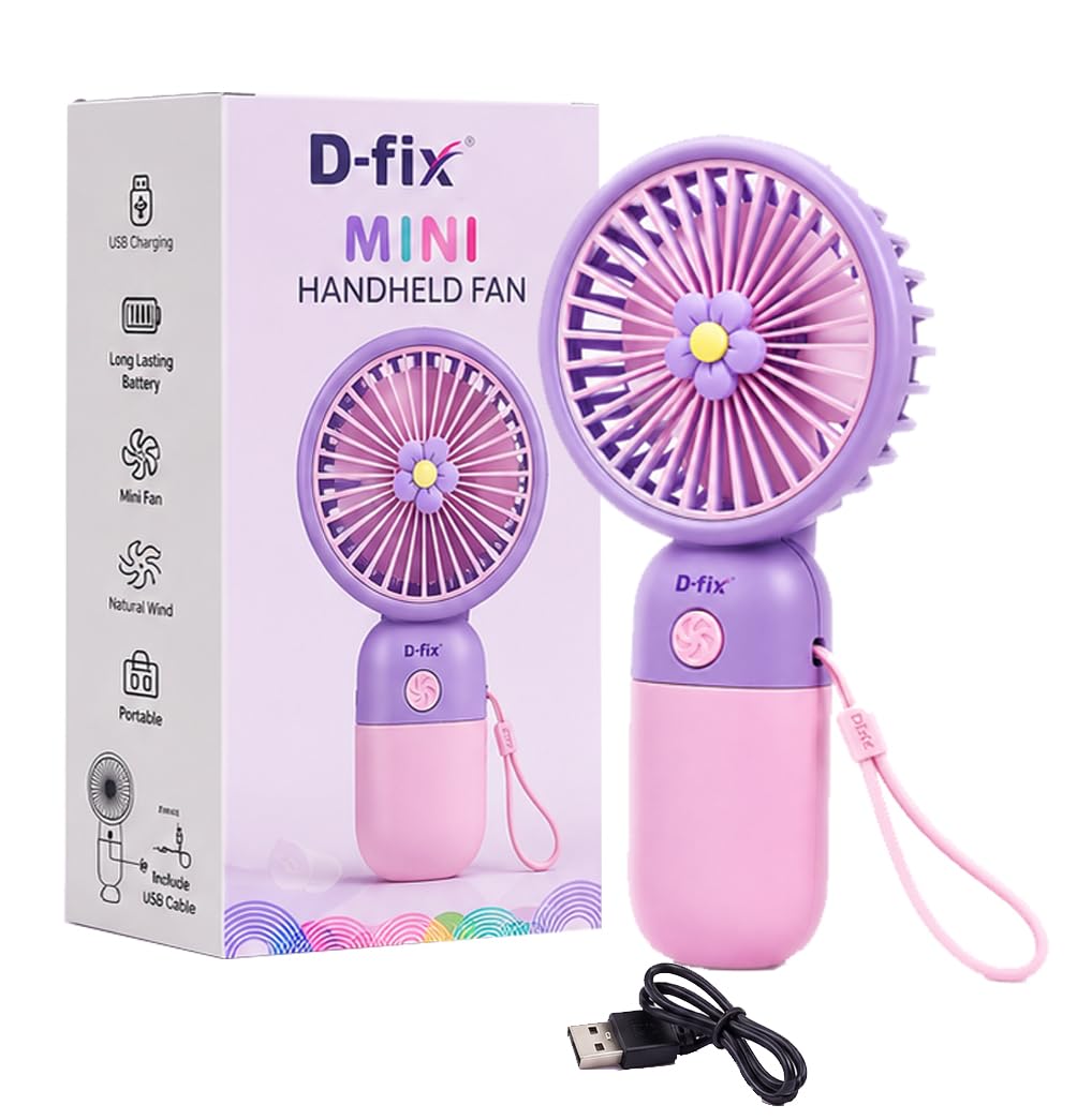 D-fix Portable Rechargeable Mini Fan for Kids & Adults, 400mAh USB Handheld Fan with 3 Speed Modes, Quiet Personal Cooling Fan for Travel, Office, Study, Makeup, Kitchen & Outdoor Use-Multicolor-image-24
